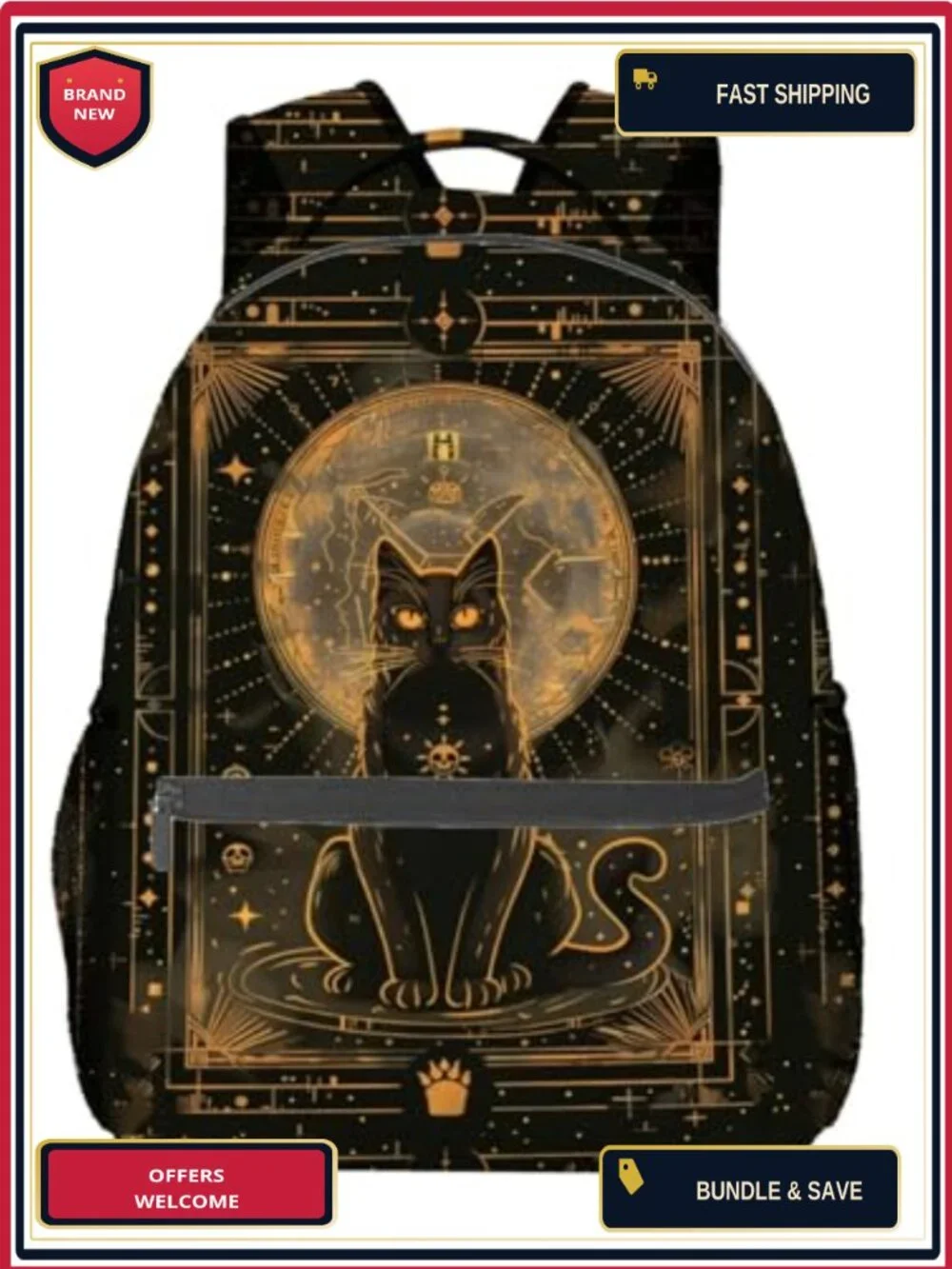 Gothic Cat Backpack Polyester Laptop Bag Daypack for Teens School Hiking